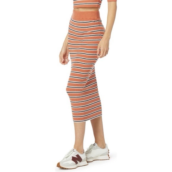 Favorite Daughter Revenge Skirt Coral Stripe Knit Midi Skirt NWT Small - Picture 1 of 7